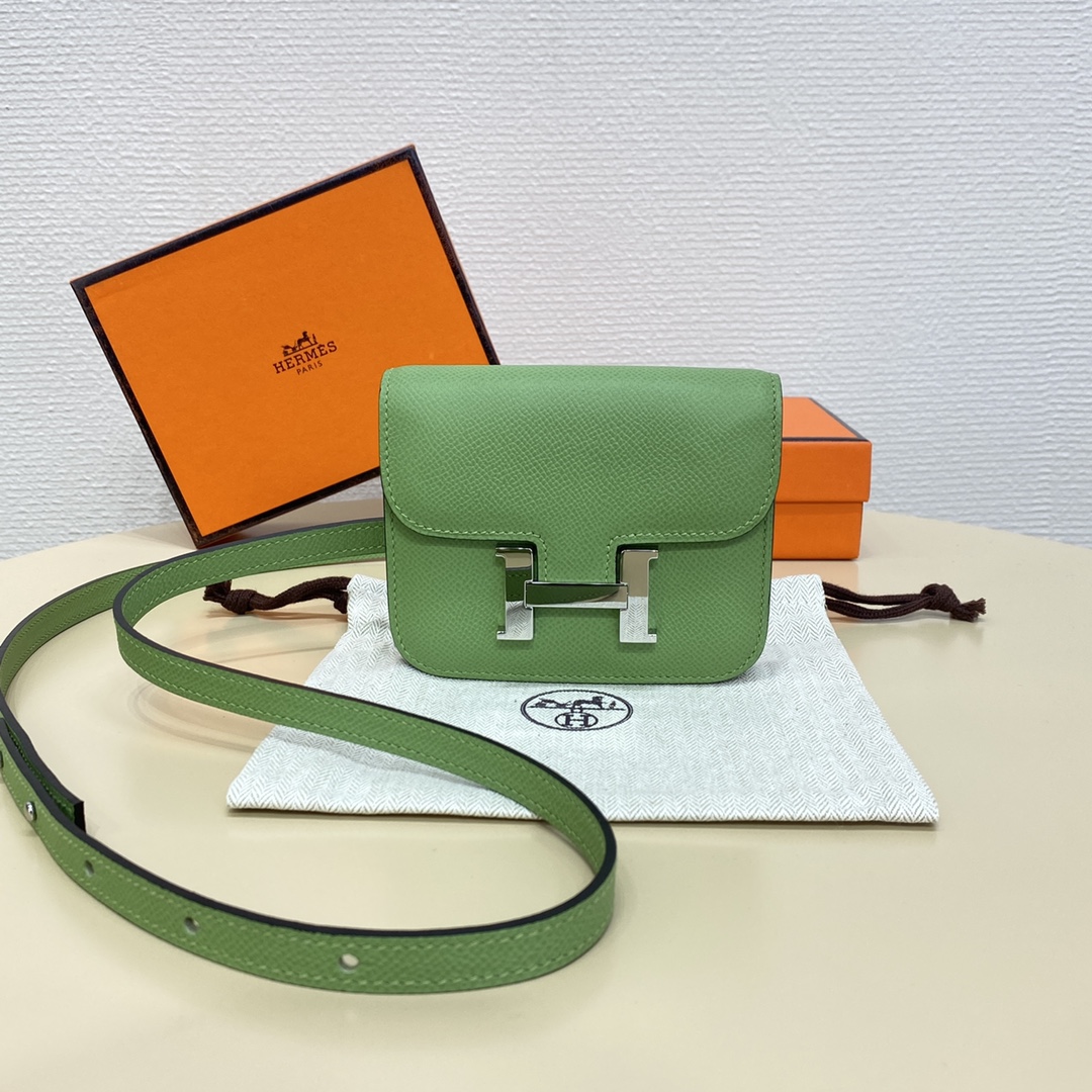 Hermes Constance Slim Wallet Belt Bag In Green Kiwi Epsom Leather